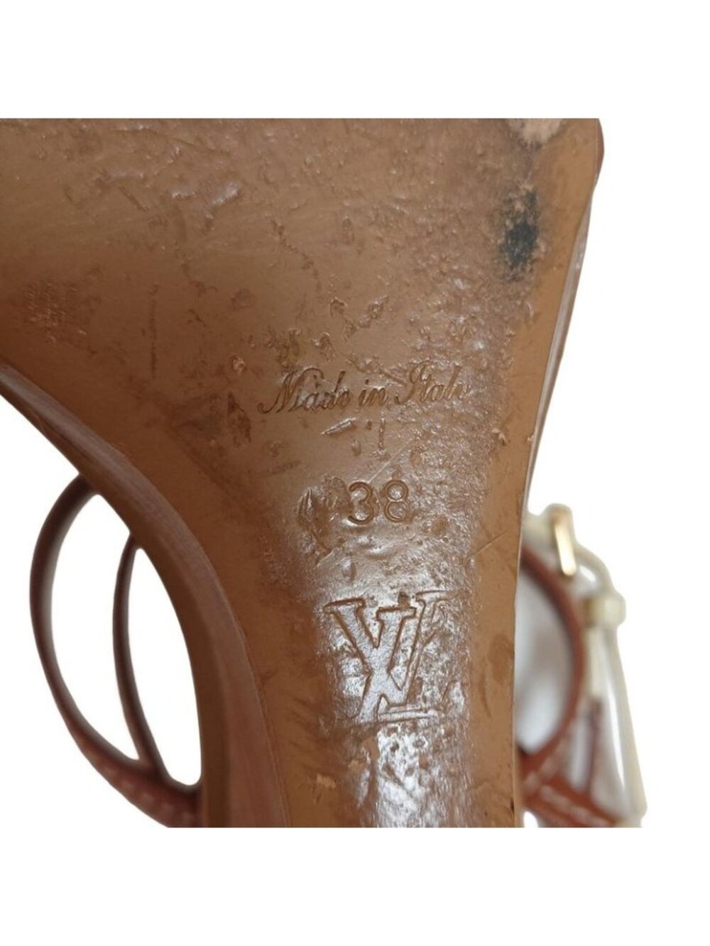 Louis Vuitton Sandals 38 Dark Brown Ivory Wedge Sole Flower Leather - Picture 6 of 7